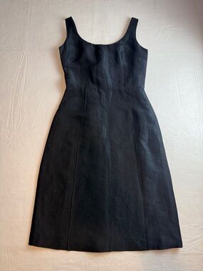 Laundry By Shelli Segal Black Sleeveless Linen Silk Classic Midi Dress Size 4
